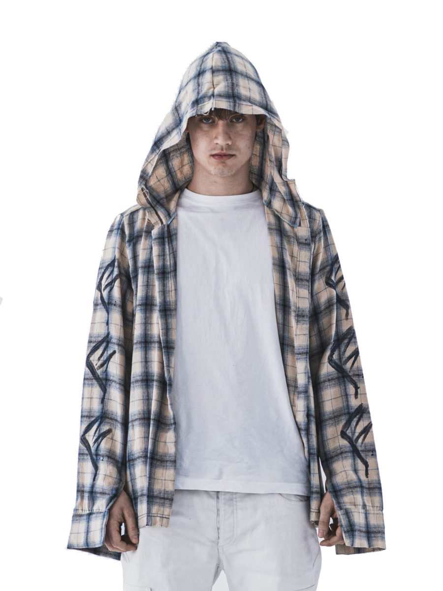 WHITE/NAVY GREY/BURGUNDY PAINTED FLANEL SHIRT