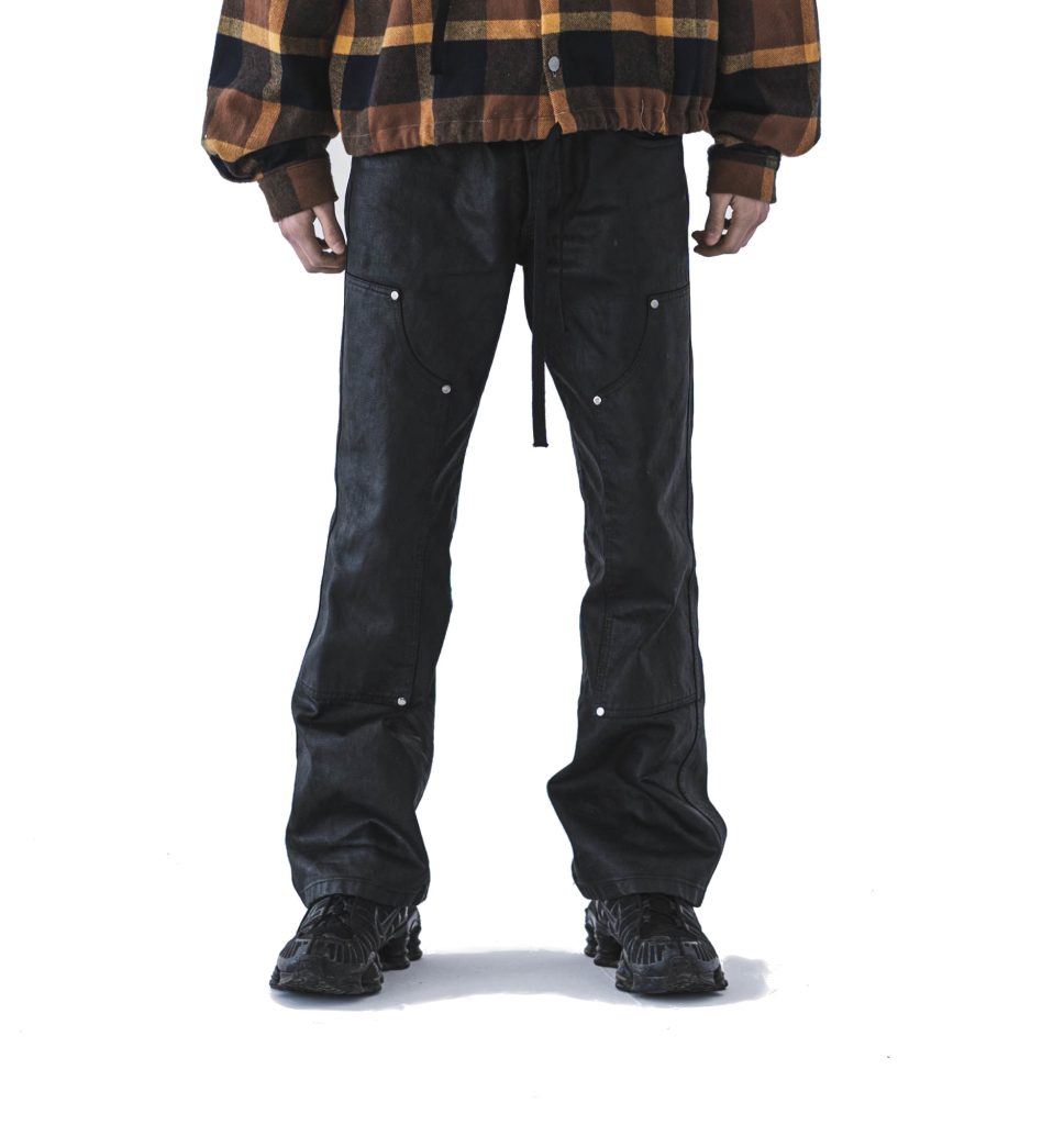 STUDDED WAXED DENIM BLACK